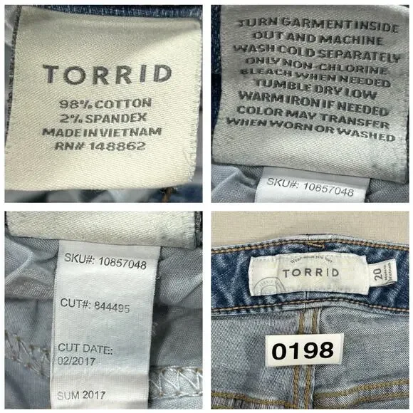 Torrid Jeans Women's 20 Blue Denim Distressed Stretch Raw Hem Measures 39x26 - Picture 14 of 14